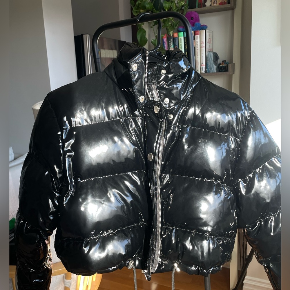 Faux Leather Puffer Jacket